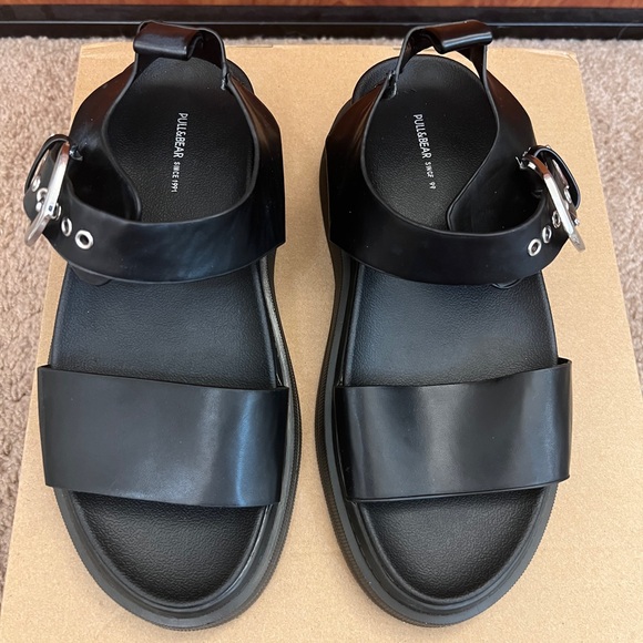 Pull & Bear Platform Sandals Black with Silver Hardware / Size 6 - Picture 3 of 15